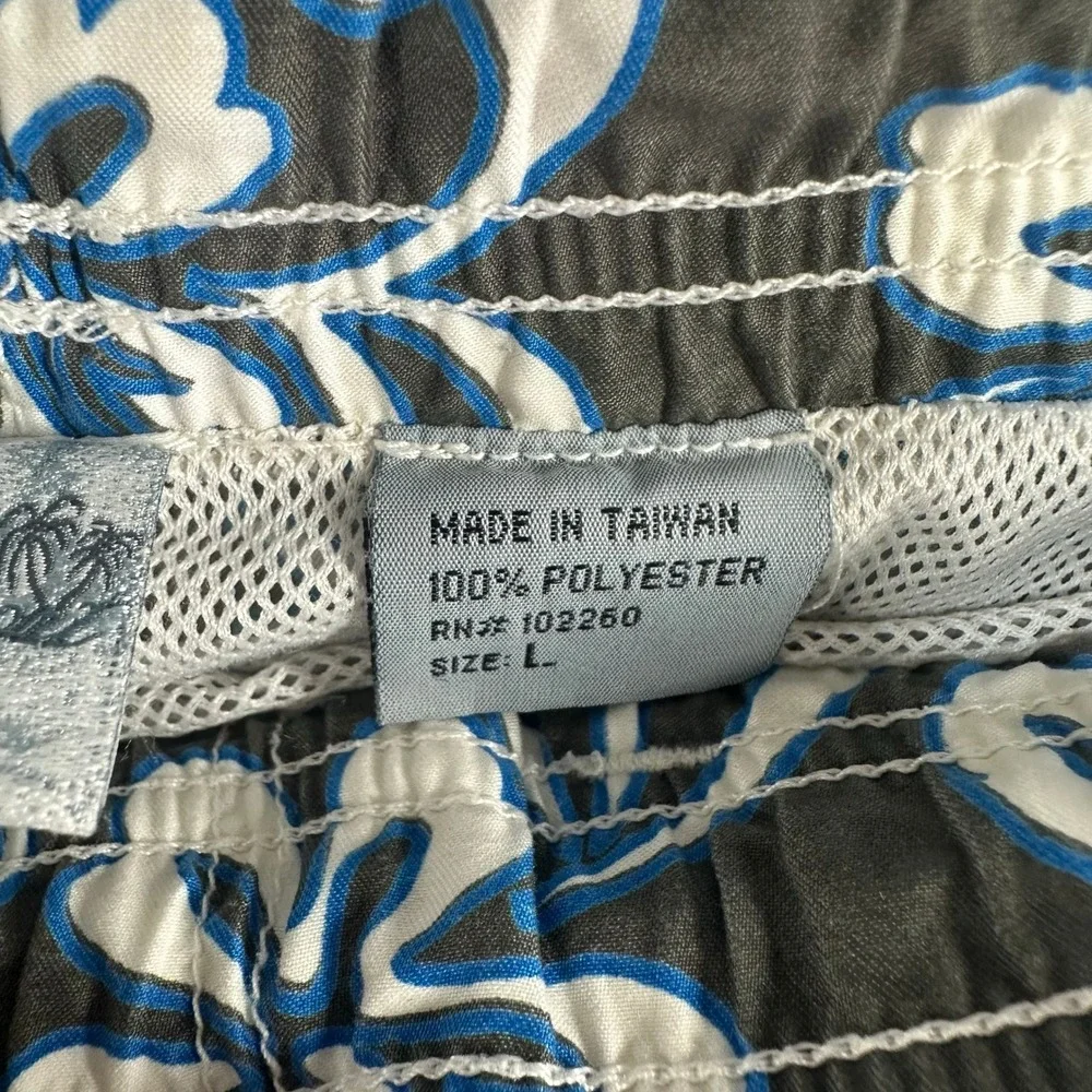OP Ocean Pacific Board Surf Swim Trunks Mens L Gray Blue Floral Hibiscus